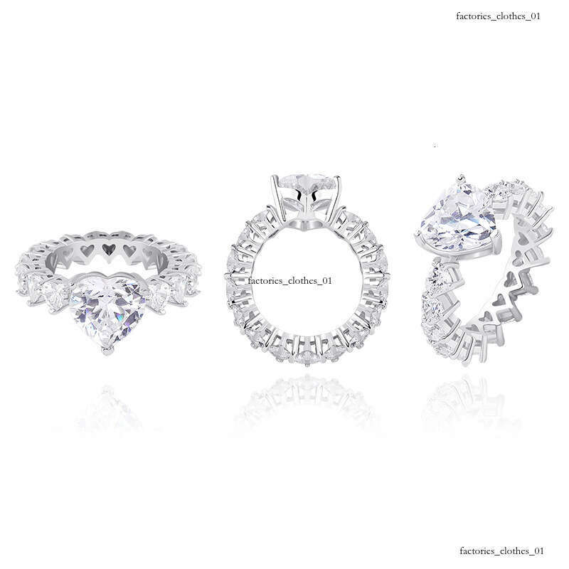 Light Luxury Heart Sterling Silver Zirconia Row Diamond Elegant Women's High-end Niche Versatile Ring