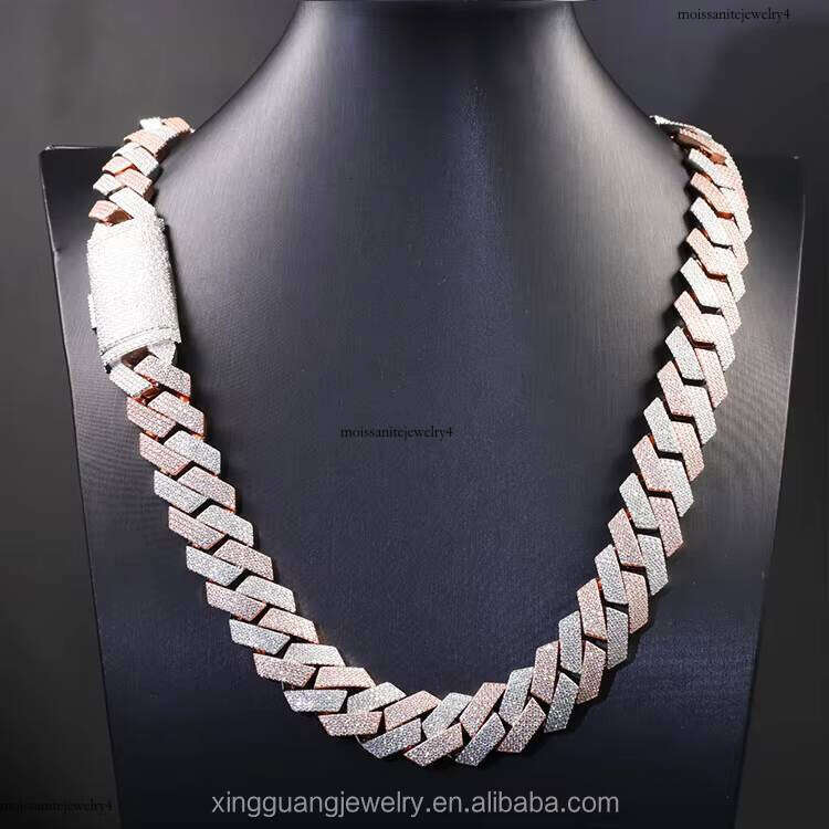 20 mm Wide 4 Rows 2tones Hip Hop Moissanite Cuban Chain Sterling Sier Gold Plate Fine Jewelry Necklaces Bracelets