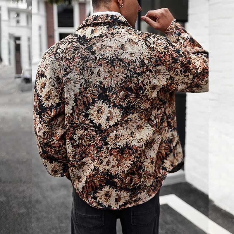 TRAF Trendy for Casual Travel Mens Floral - Print Casual Jacket. Loose Fit Adding an Artistic Touch to the Outfit Comfort W250809