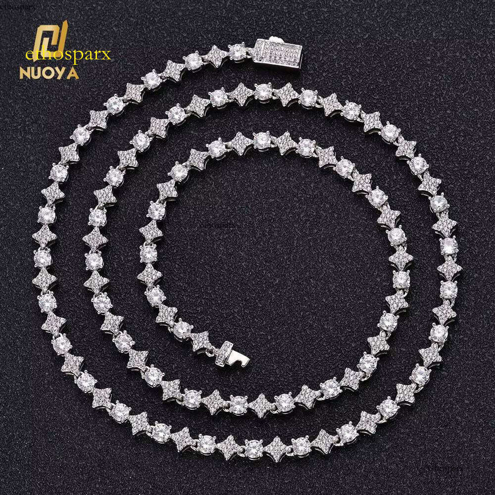 NUOYA 6mm Sparkling Dia Hip Hop Jewelry Iced Out Spring Clasp Round Zircon Star Tennis Chain Necklace for Gift