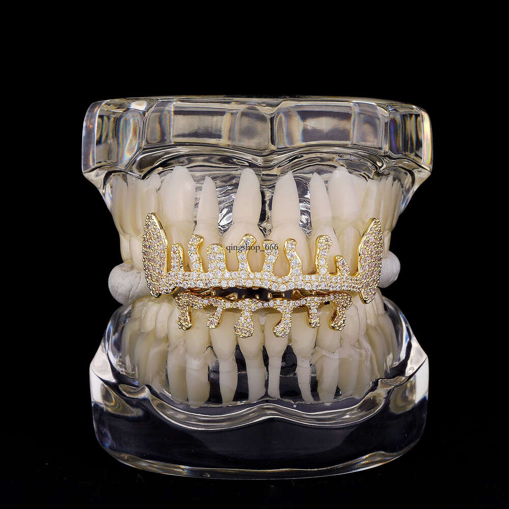 Unique Water Drop Dentures Irregular Full Dia Plated Real Gold Trendy Men's Rap Super Cool Accessories