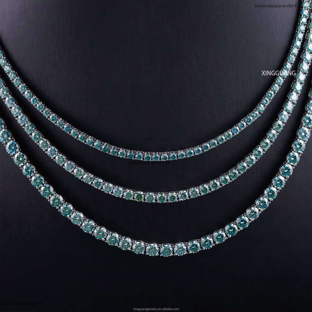 Fancy Color Green Fine Jewelry 2mm-6.5mm Wide in Stock S Sier GRA Moissanite Tennis Chain Necklace
