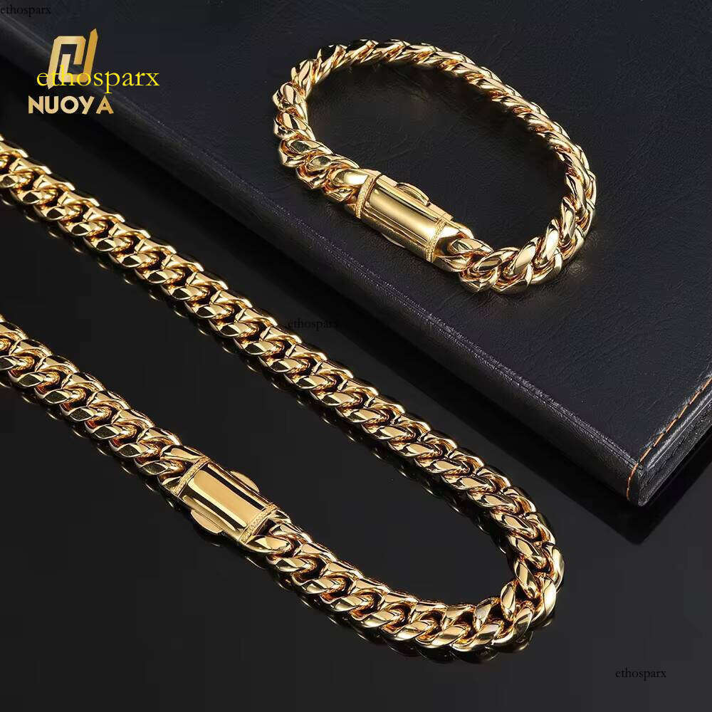NUOYA 12mm Cuban Customized Stainless Steel Men Custom Gold Plated Bangles Bracelet