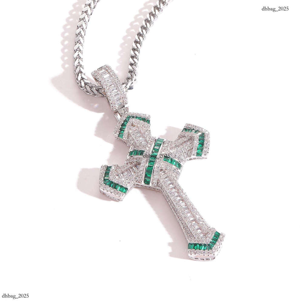 Colorful Moissanite chain Wrapped Cross Personality Trendy Men's Hip-Hop Pendant