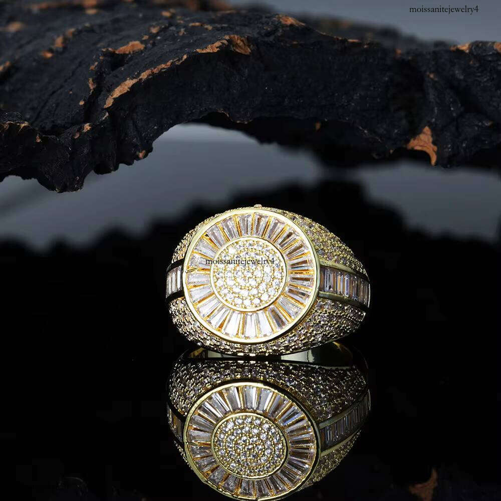 NUOYA Hip Hop Fine Jewelry Shiny Iced Out Dia Sier and Gold Plated Brass Micro Pave Baguette CZ Stones Ring for Women