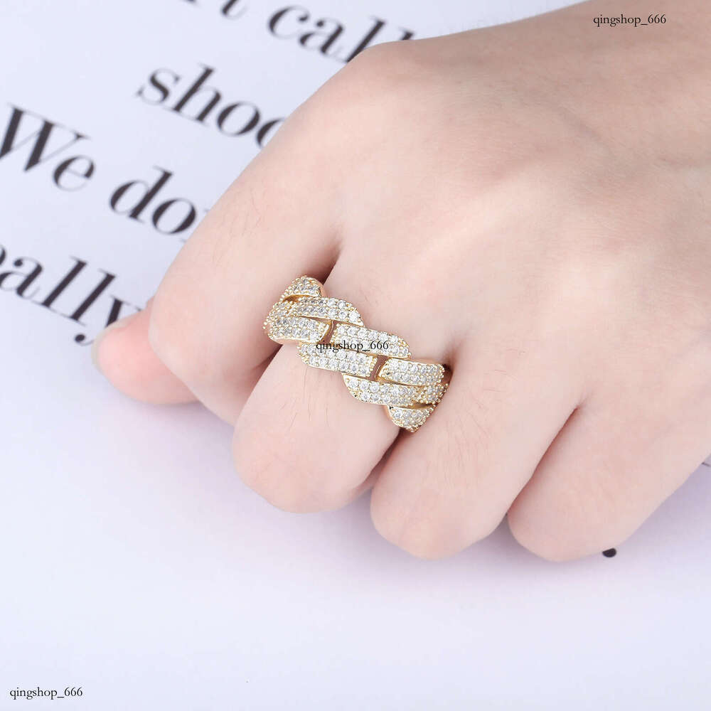 New Hip-Hop Style Diamond-Shaped Cuban Full Diamond Unisex Personality Versatile Index Finger Ring Jewelry