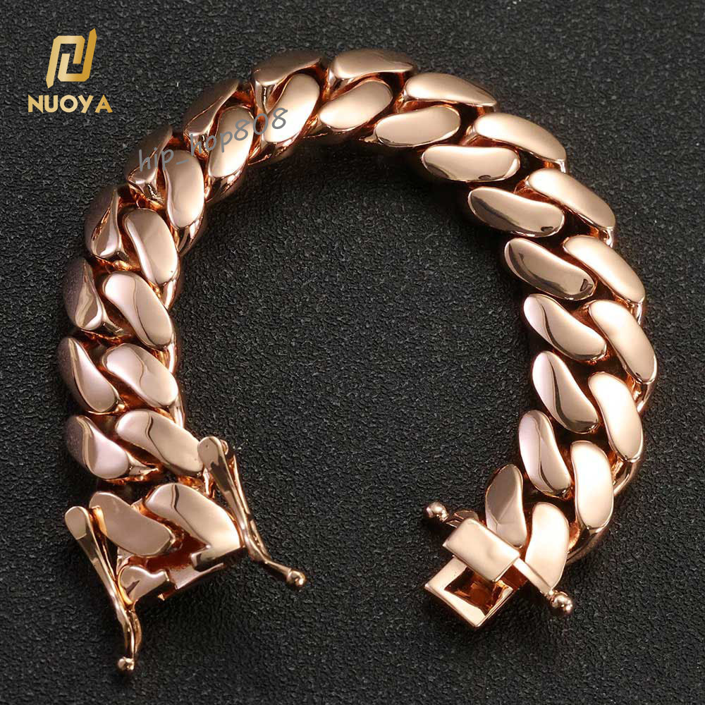 22mm Cuban Link Chain Men Women Hip Hop Jewelry Rose Gold 18k Gold Plated Brass Bracelet Fine Chain Gift