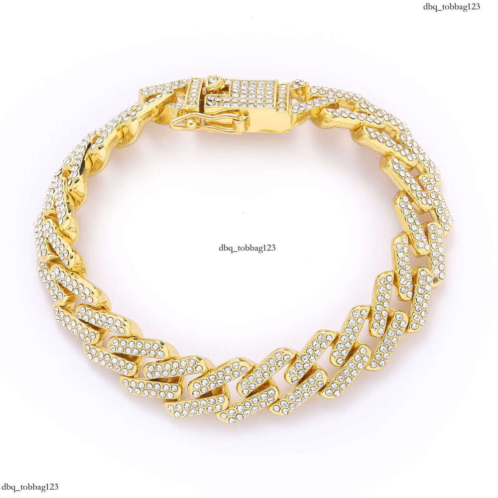 Bracelet Hip-Hop 14mm Bar Chain Dia Cuban Inlaid Men's Trendy Accessories