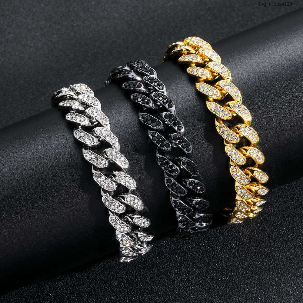 13mm Black Cuban Chain Personality Trendy Men Alloy Full Dia Hip-Hop Bracelet