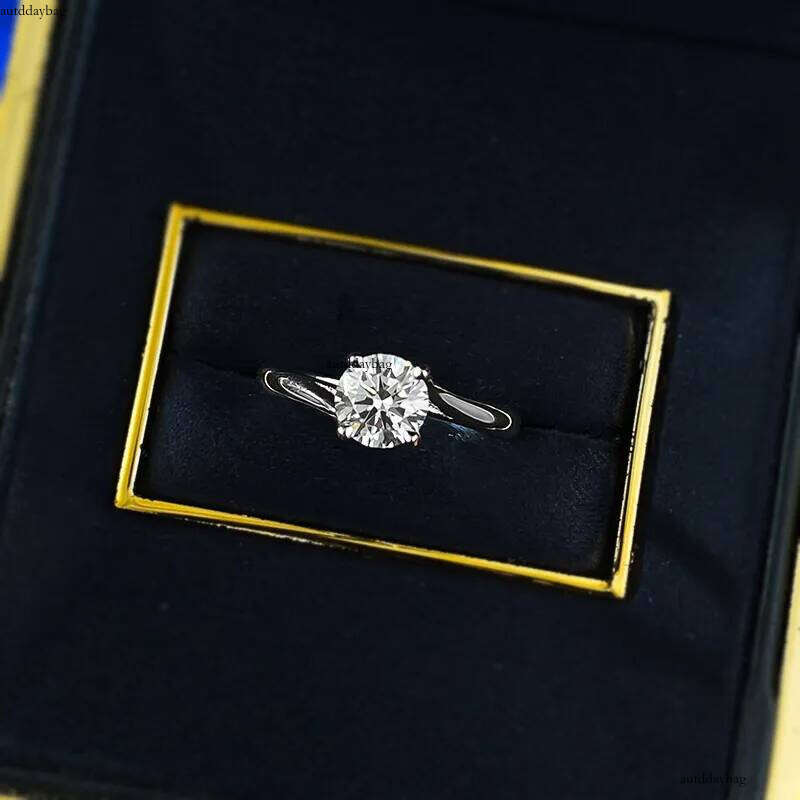 1CT Soilitaire Lab White Moissanite Dia Wedding Rings Simple Fine Jewelry Genuine 100% S Sterling Sier Eternity Women Engagement Crown Band Ring