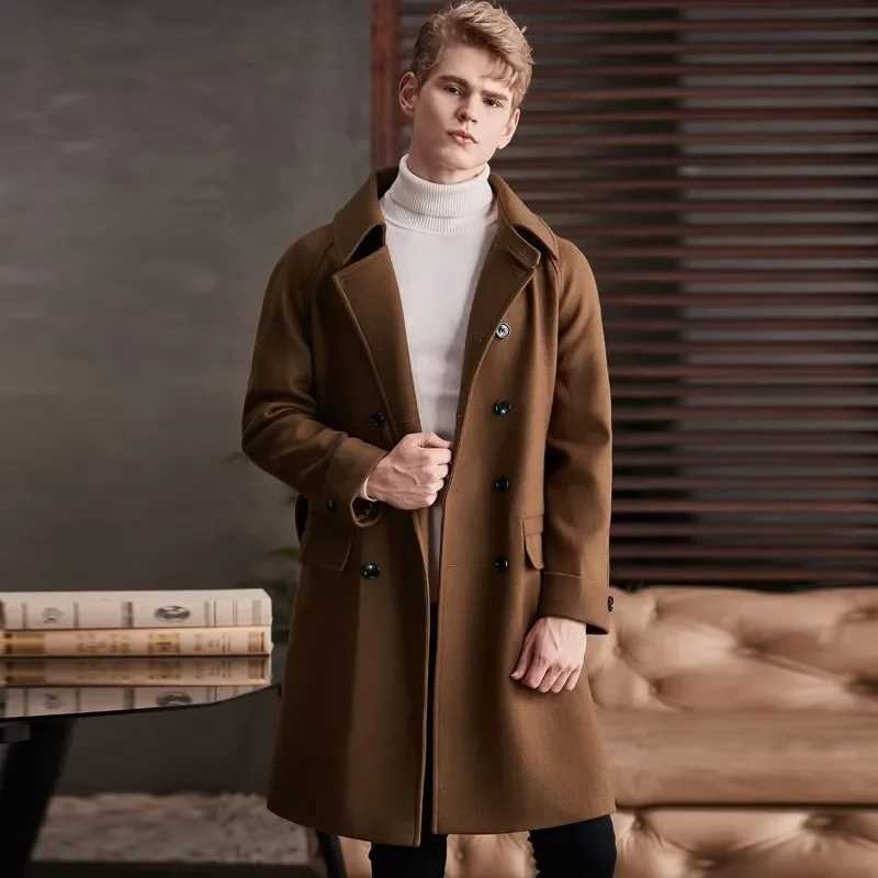 minglu Medium Length Wool Mens Coats Luxury Solid Color Business and Casual Mens Coats Winter Fashion Mens Trench Coat Plus Size 6XL XJ250809