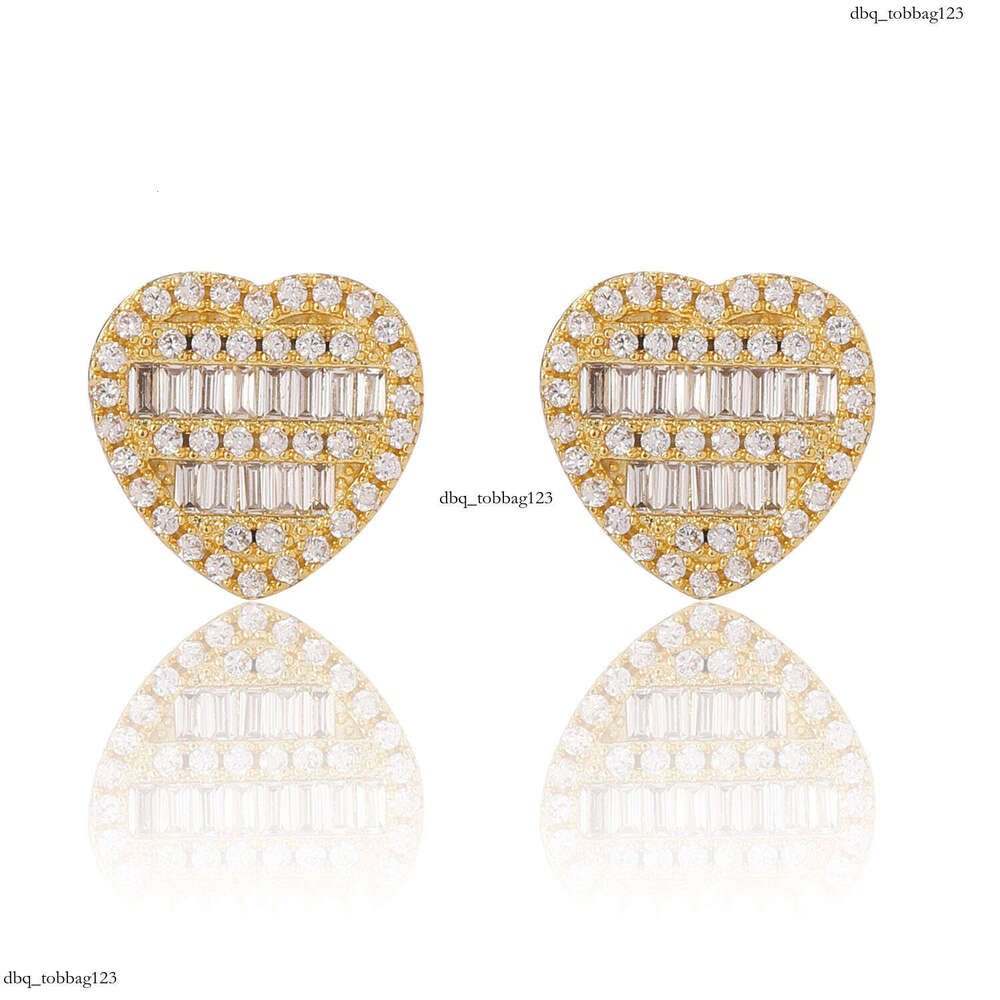 Hip Hop Heart Stud Iced Out VVS Needle Micro Paved T Cubic Zirconia High-end Unisex Couple Earrings