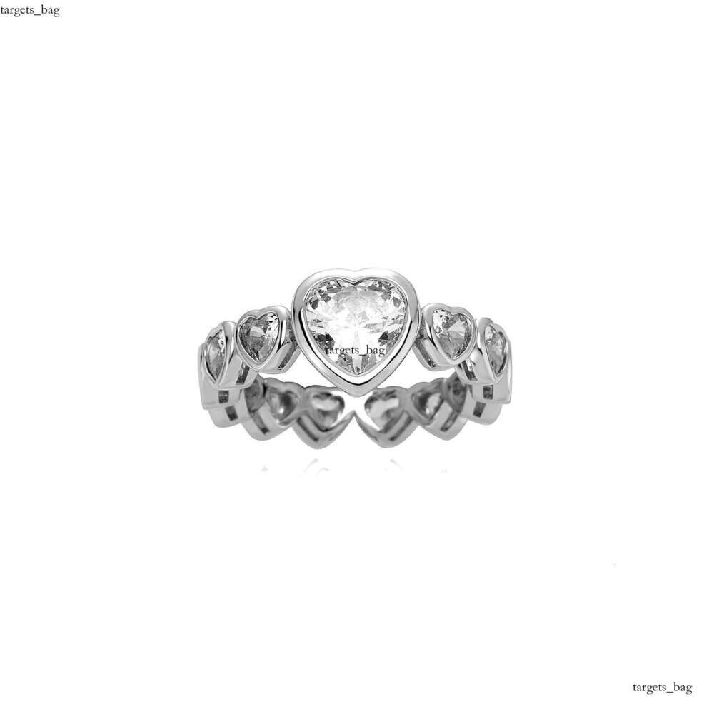 Premium Light Luxury Heart Sterling Silver Zirconia Row Diamond Elegant Women's High-end Niche Design Versatile Ring