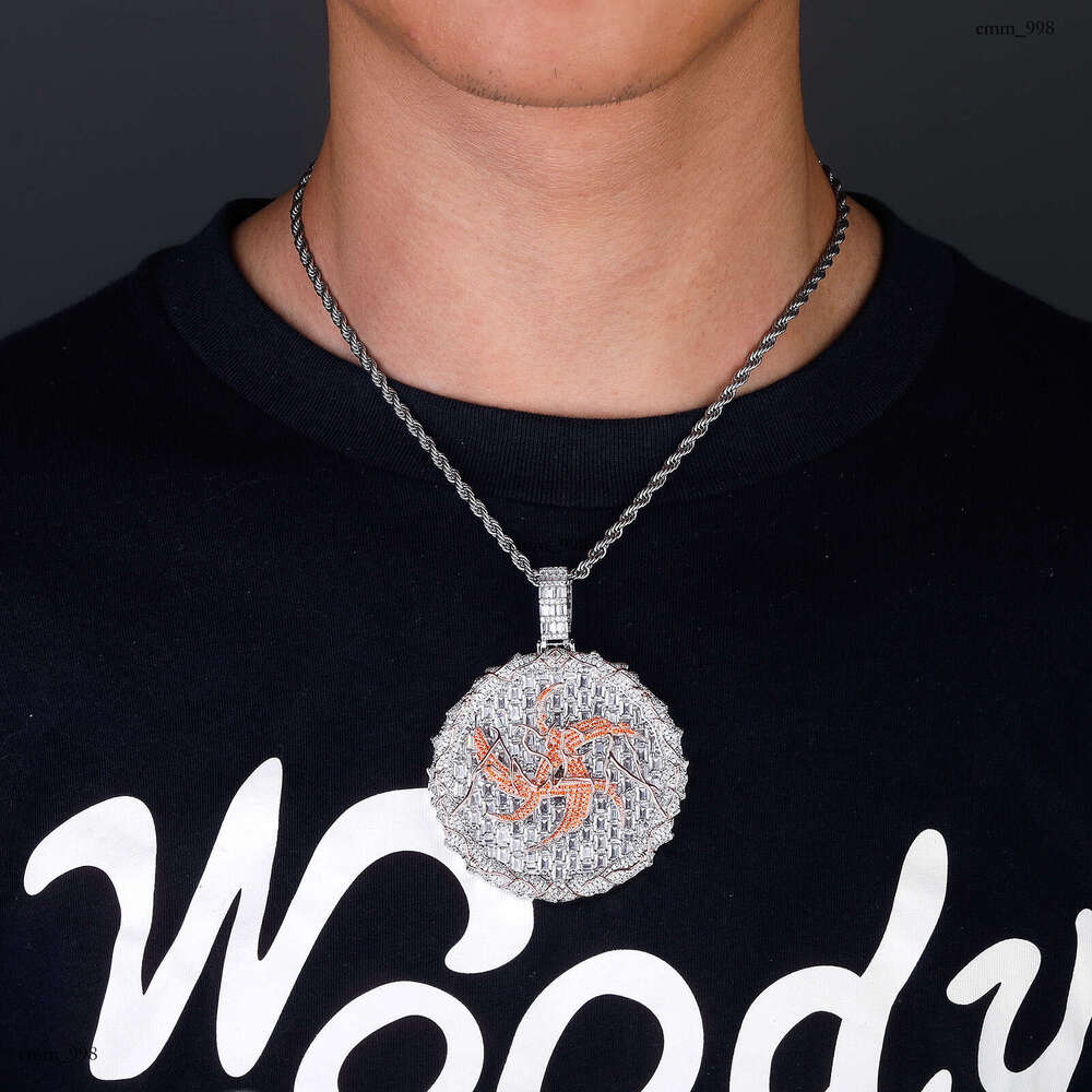 ASEN Ai Zhiheng Same Style Necklace Large T Square Full Dia Thorn Round Cake Hip Hop Pendant Men's Personality Versatile Accessory