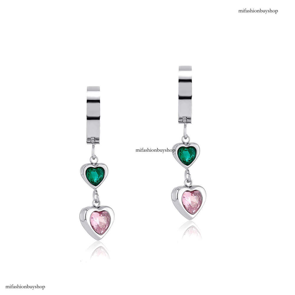 Light Colorful Heart Zircon Elegant Women Sterling Silver Earrings Non-Fading Personality Tassel Ear Clips