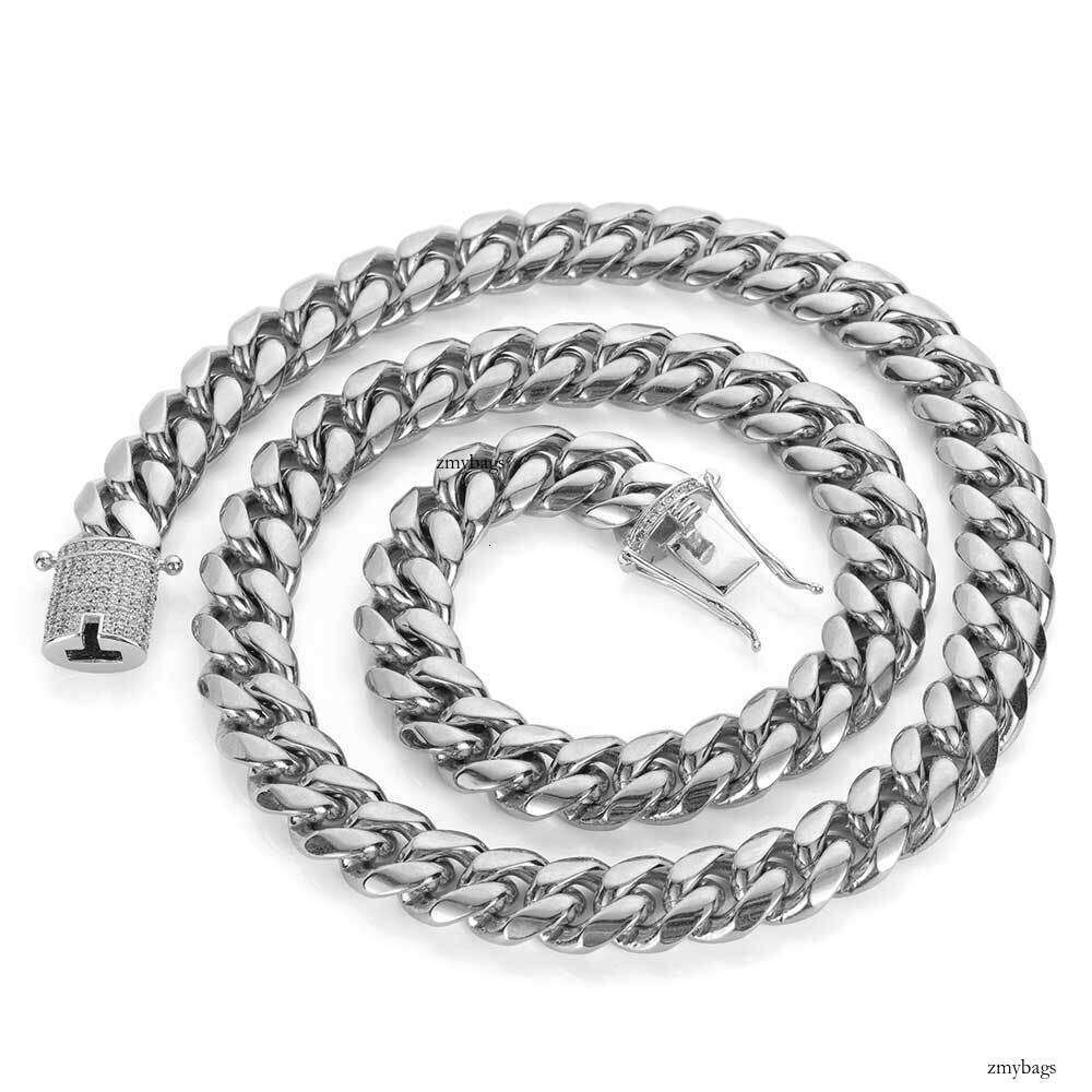 Titanium Jewelry Hip Hop Moissanite chain Double-Sided Buckle Round Polished Encrypted Sterling Silver Cuban Chain Men's Necklace