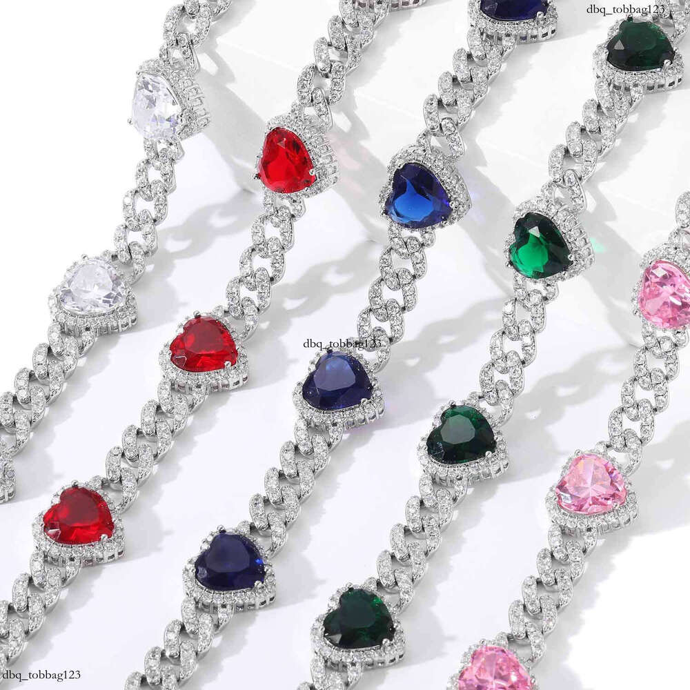 for Men Heart 9mm Cuban Chain Personality Colorful Moissanite chain Unisex Couple Hip Hop Necklace