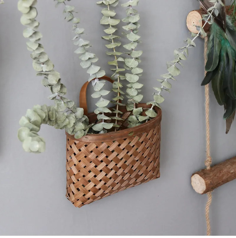 Bamboo Hanging Baskets Natural Handmade Woven Storage Basket Plant Flower Pot Wedding Home Garden Wall Decoration 250808