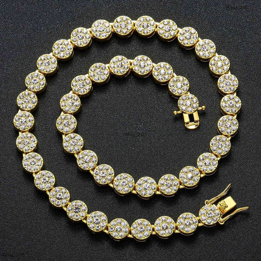 Alloy 10mm Flower Petal Round Cuban Chain Men's Cool Hip Hop Full Dia Necklace