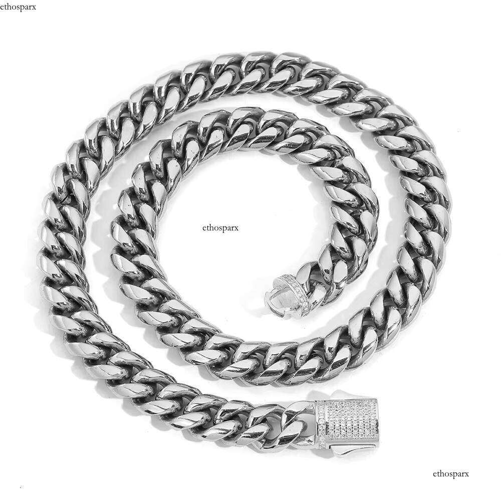Nuoya 8/10/12mm Hight Quality Cuban Link Stainless Steel Jewelry Iced Out Clasp Sier Gold Plated Curb Chain Necklace