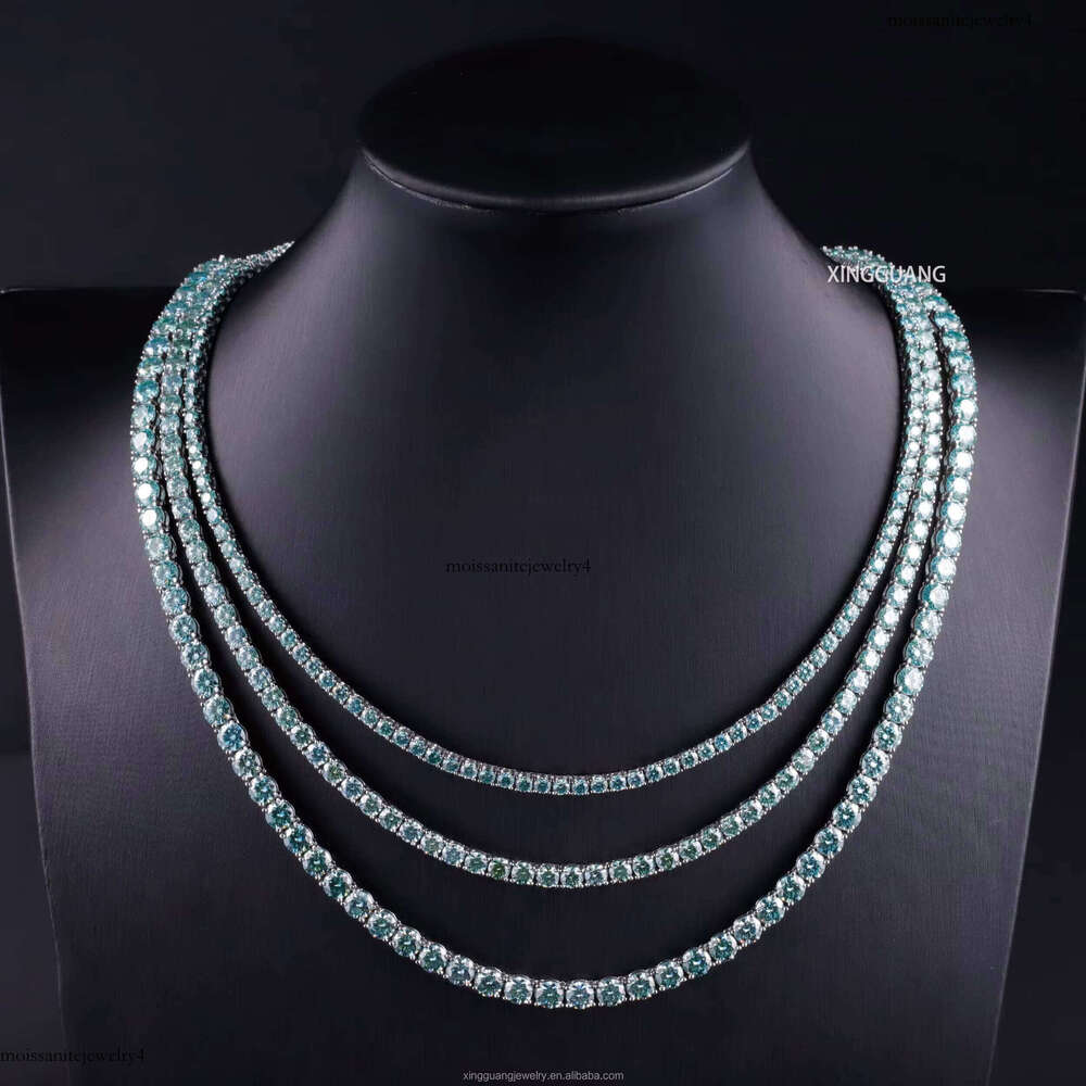 Fancy Color Green Fine Jewelry 2mm-6.5mm Wide in Stock S Sier GRA Moissanite Tennis Chain Necklace