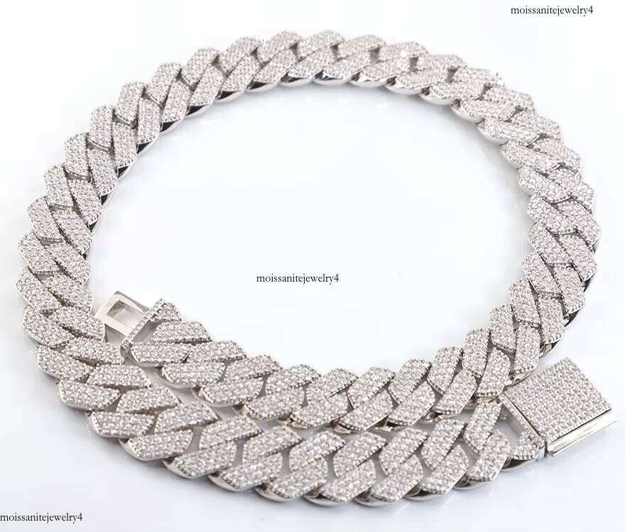 Fashion Design 15mm 18mm Wide 3Rows Moissanite Dia Sier Cuban Link Necklace/bracelet Chain for Rapper Hiphop Jewelry