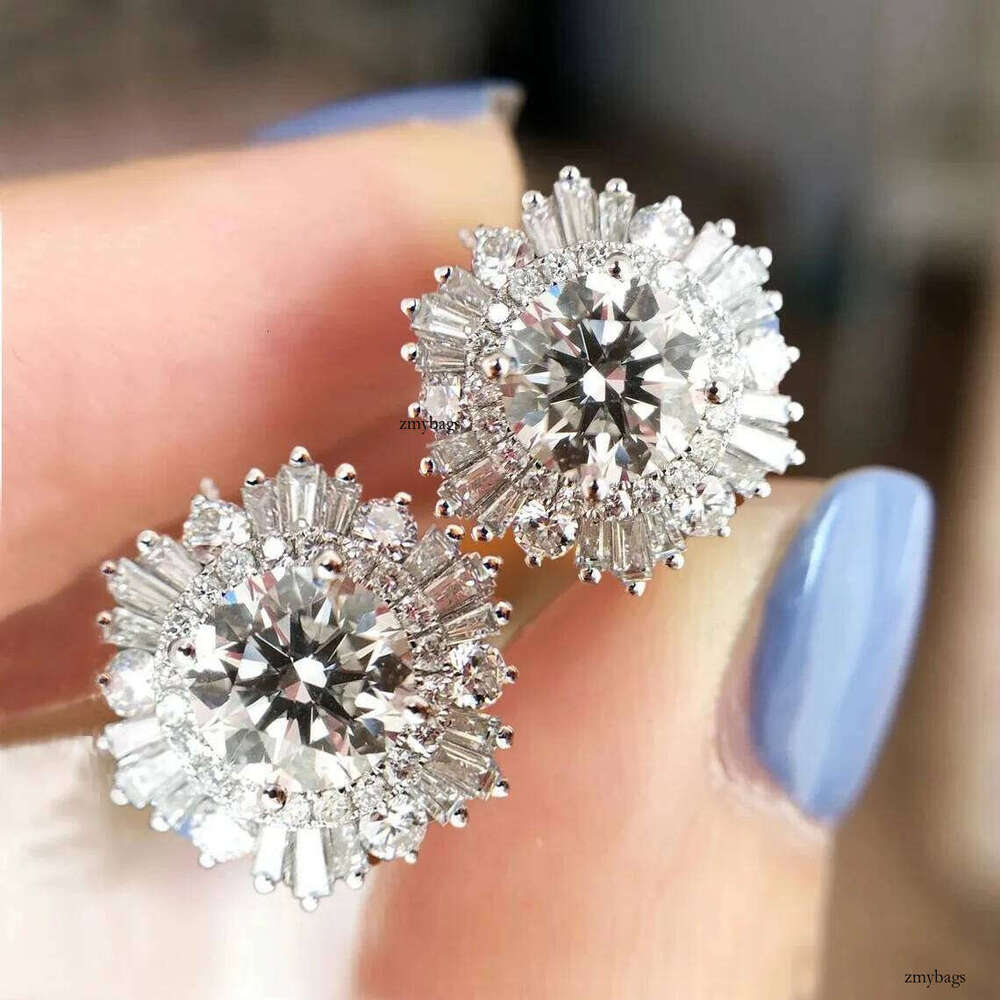 Sparkling Drop Ship Stud Earrings Jewelry Sterling Sier Round Cut White 5A Cubic Zircon Party Eternity Women Wedding Snow Flower Earring Gift