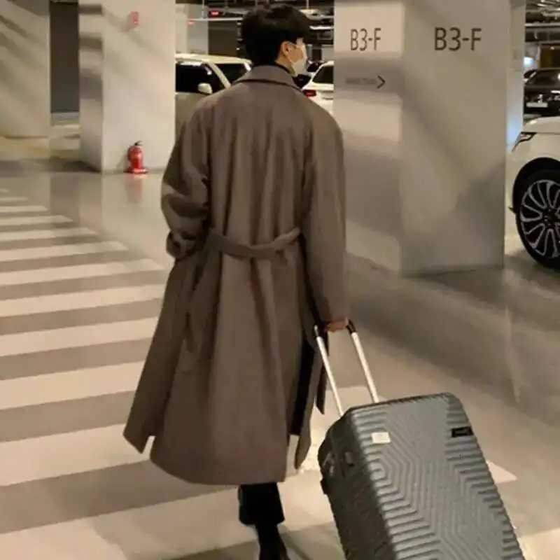 1655 Korean Style Mens Fashion Tide Woolen Coat Single Breasted Overcoat 2025 Autumn New Stylish Trench Casual Loose Fit XJ250809