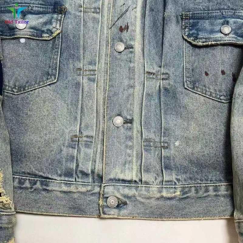 New Brand SAINT Heavy Work Destruction Old Worn Holes Denim Jacket Graffiti Heavy Wash Jacket 2025 Denim Coat W250809