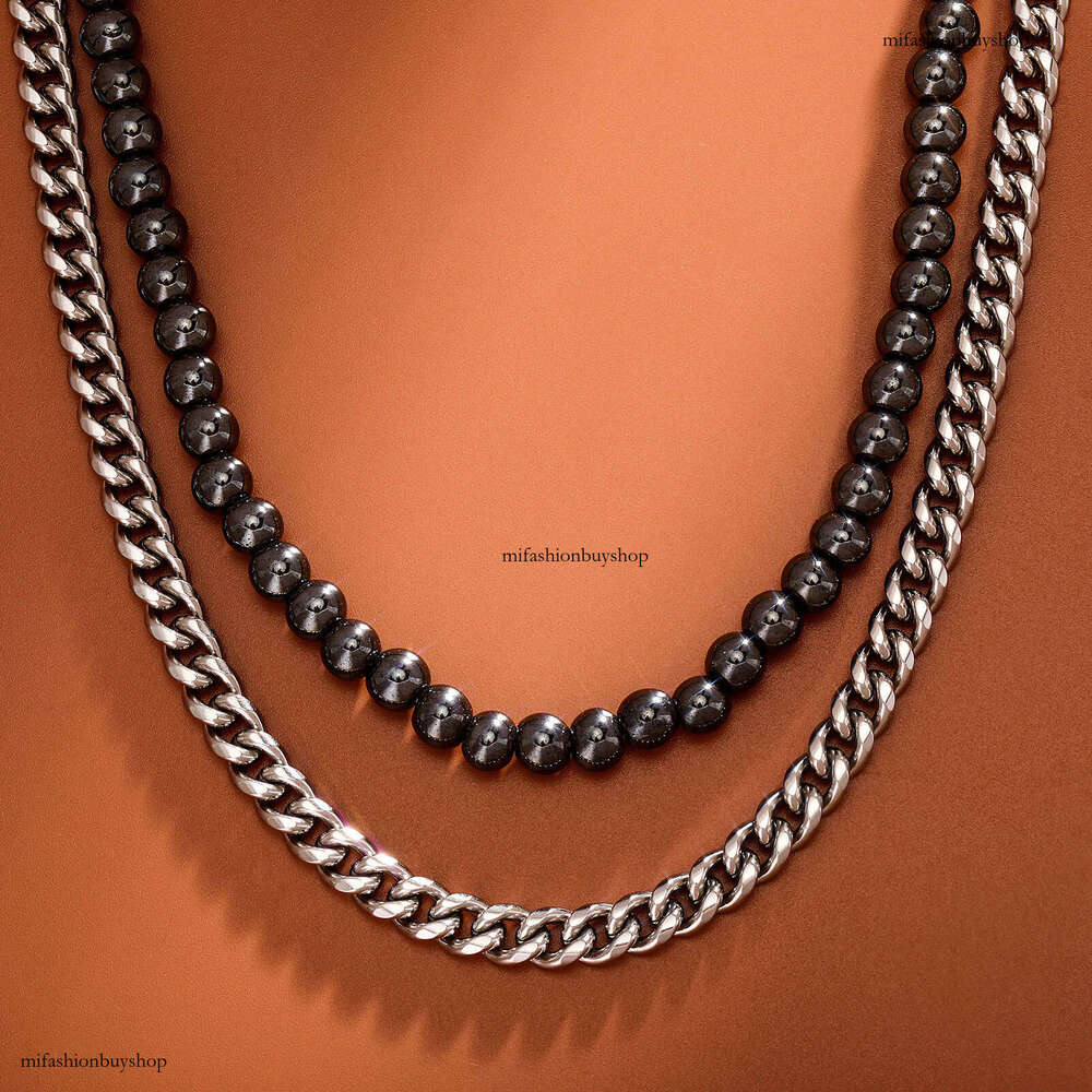 Hip Hop Sterling Silver Cuban Chain Black Gallstone Round Bead Necklace Beads DIY Jewelry Accessories Gold Australia