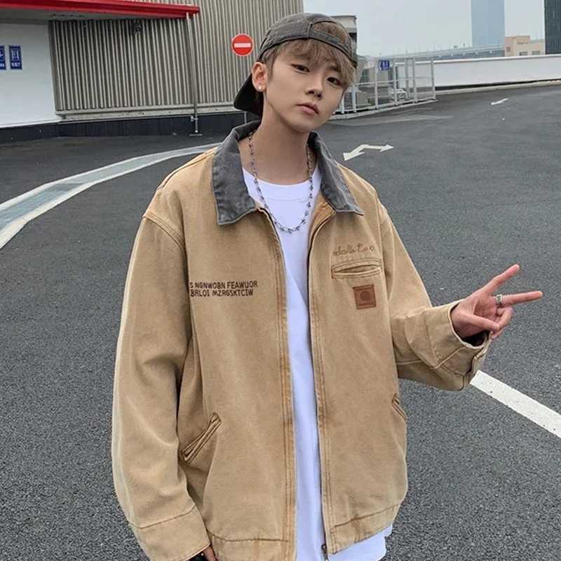 American Retro Vintage Denim Jacket for Men Women Spring Autumn Trend Letter Loose Jeans Coat Casual Handsome Workwear Jacket W250809