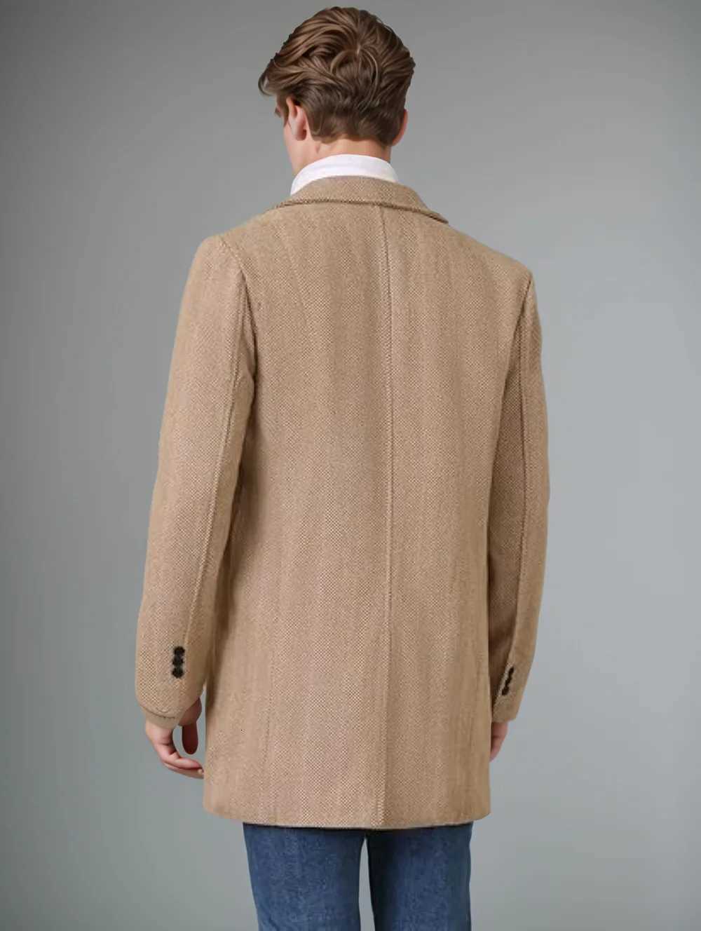 Cross-border New Mens Mid-Length Wool Coat Plus Cotton Thickened Autumn and Winter Mens Plaid Double-Breasted Wool Coat Jacket XJ250809