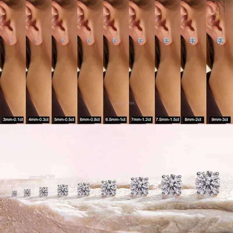 Top grade masonry Earrings 0.1-2ct D Color Moissanite VVS1 Clarity Round Dia White Gold S Sterling Sier Screw Back for Women