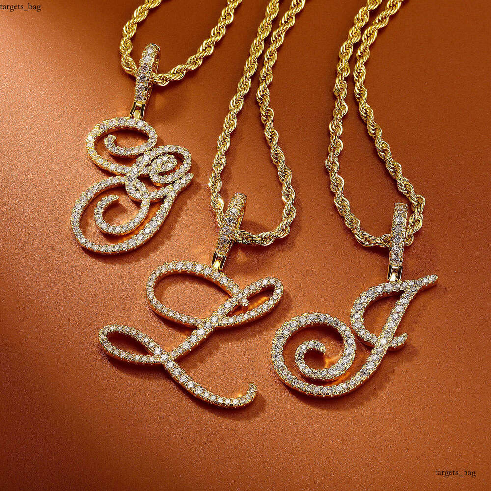 INS Cursive Artistic Letter Pendant Full Moissanite chain Personality Necklace for Men and Women Accessories