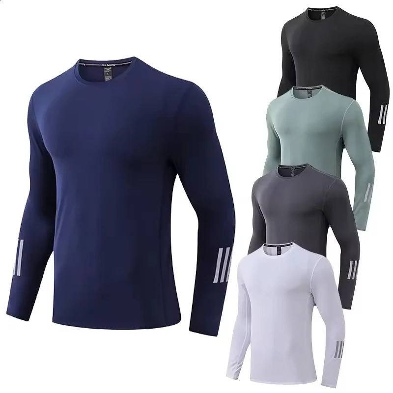 Men Fitness Running Shirts Long Sleeve Athletic Joggers Base Layer Quick Dry Sports Outdoor Muscle Training Workout Sweatshirt 250808