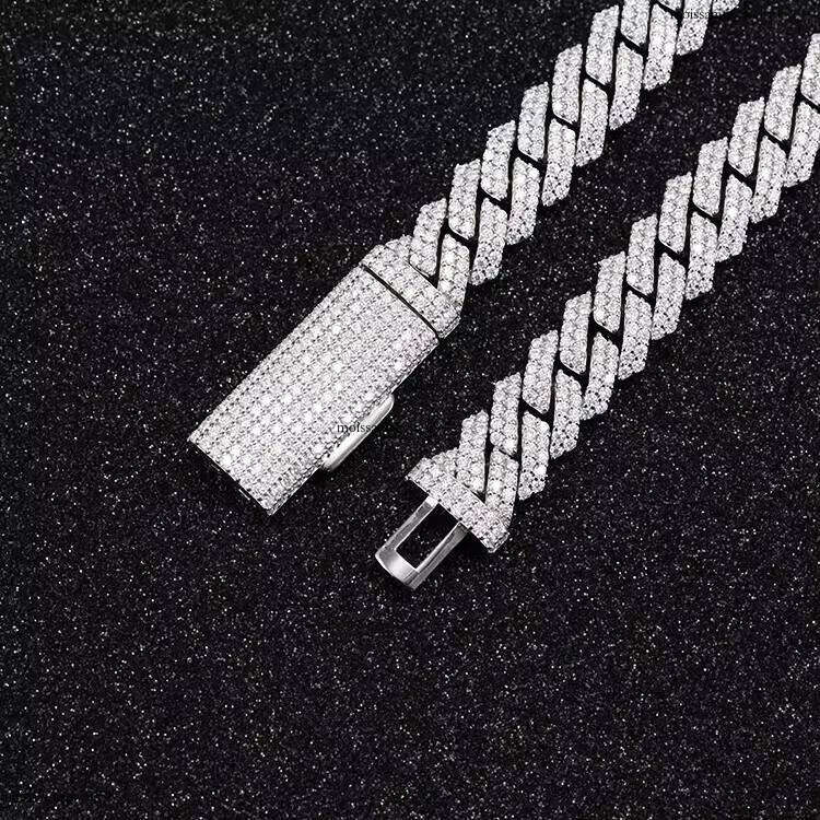 Hip Hop Jewelry 8mm 10mm 12mm 2Rows S Sterling Bracelet VVS Moissanite Dia Cuban Link Chain