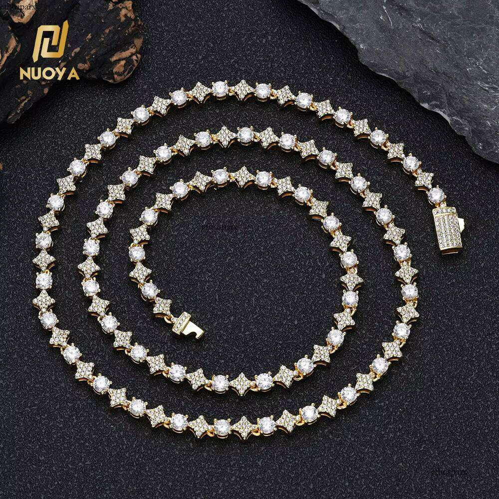NUOYA 6mm Sparkling Dia Hip Hop Jewelry Iced Out Spring Clasp Round Zircon Star Tennis Chain Necklace for Gift