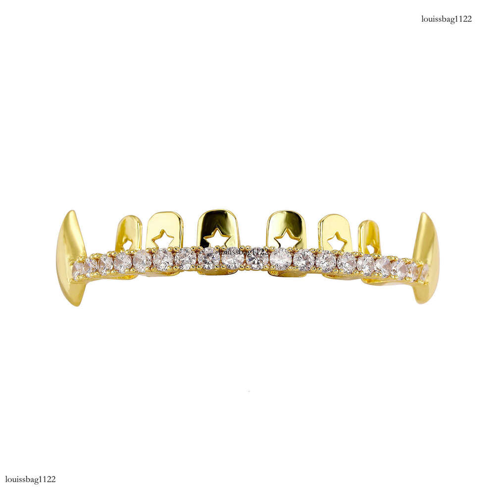 Real Gold Plated Hip-Hop Braces Full Zirconia Trendy Accessories Personality Sharp Teeth