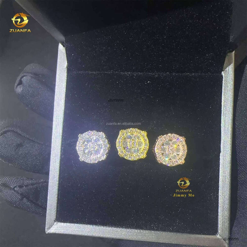 Unique Design Bulk Stock Retail Price GRA Certificate Hip Hop Earring Circle Crescent Iced Out Moissanite Dia Stud Earrings