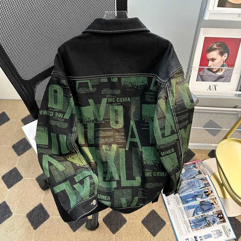 American Retro Full Print Denim Jacket Mens Spring Autumn Trendy Coat High-end Sense Oversized Versatile Casual Workwear Jacket W250809