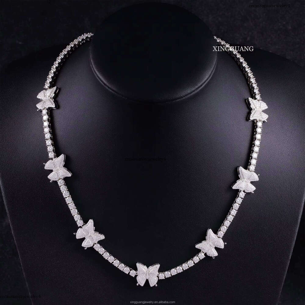 GRA Moissanite Dia 3mm butterfly Design Tennis Chain Bracelet Hip Hop Necklace Sterling Sier for Fine Jewelry
