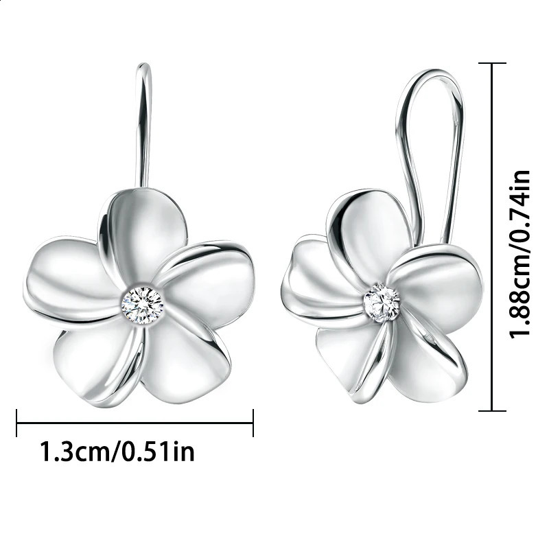 S925 Sterling Silver Flower Hook Earrings with Zircon 18K Plated Trendy Vacation Jewelry for Women 250805