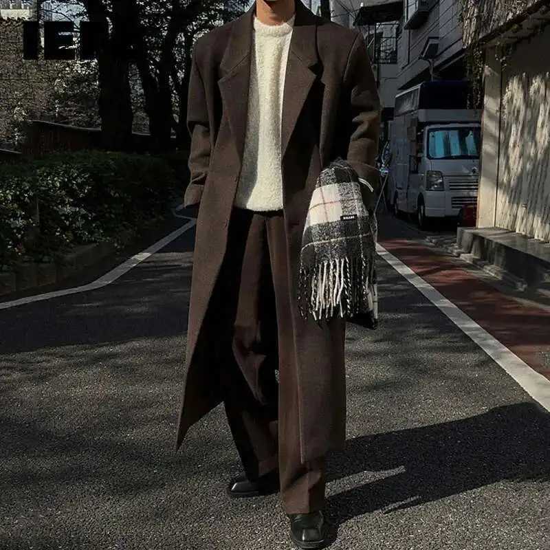 IEFB Korean Style Mens Wool Coats Single Breasted Solid Color Overknee Thickened Male Windbreakers Spring Tide 2025 9C7831 XJ250809