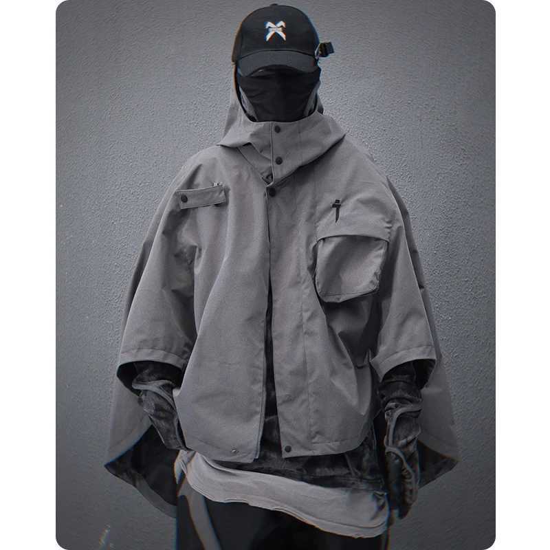 Unisex Harajuku Mens Clothing Spring New Functional Hooded Short Coat Cloak Jacket Shawl Loose HipHop Fashion Tactical Top W250809