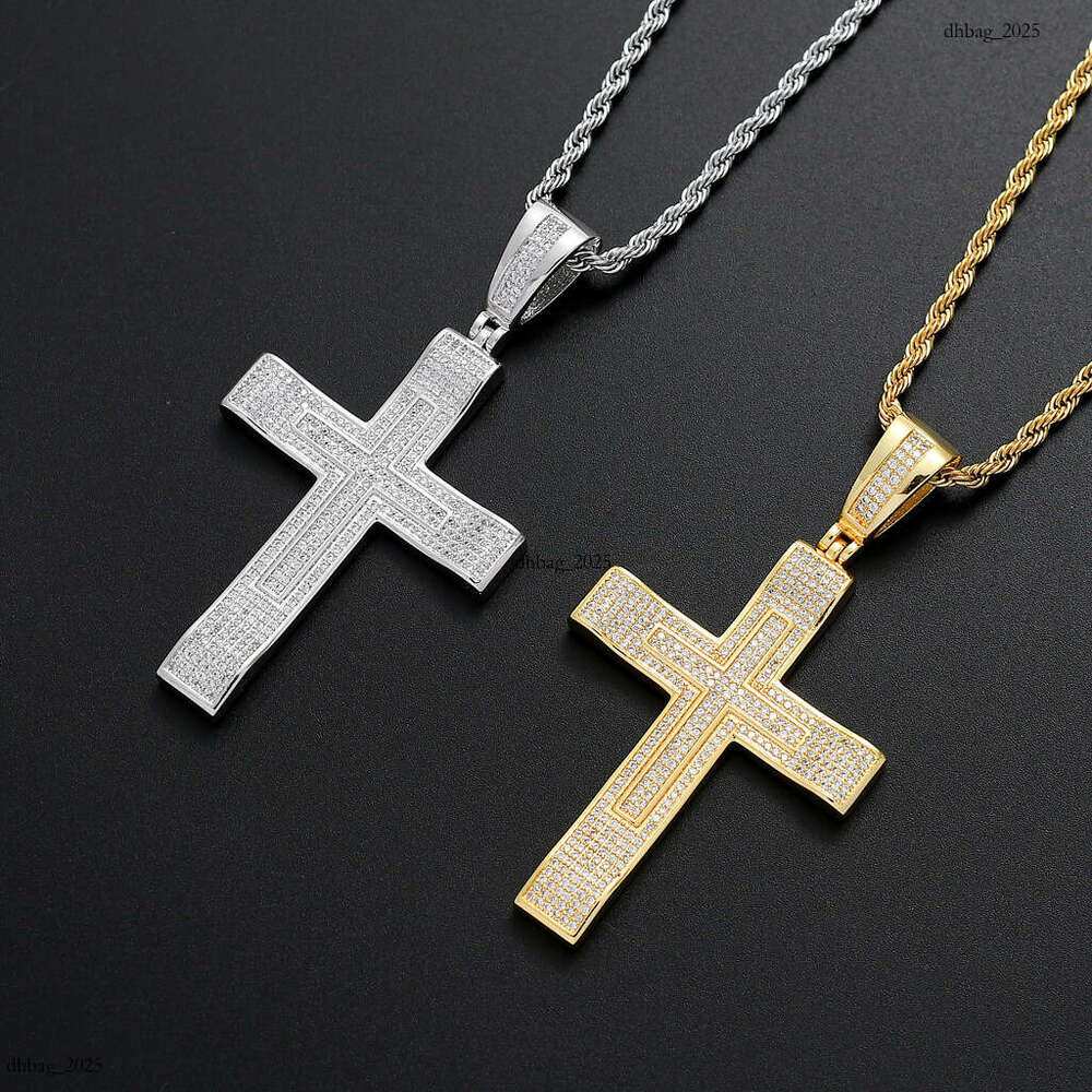 New Cross Pendant Full Moissanite chain Real Gold Religious Hip-Hop Jewelry