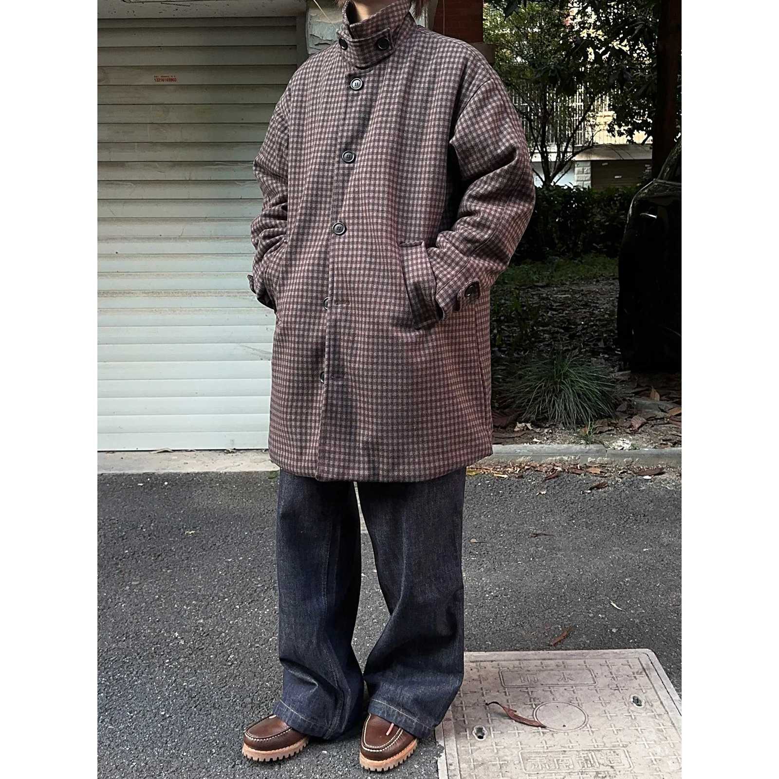 Loose and Casual Thick Woolen Long Coat for Men 2024 Autumn and Winter New Windproof Coat Oversized Stand-up Collar Wind Coat XJ250809