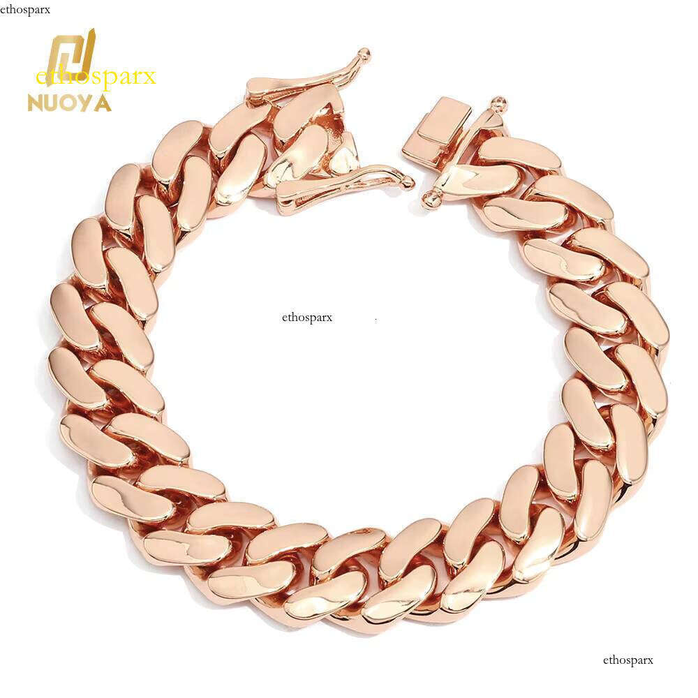NUOYA 10/12/15/19/22mm Heavy Miami Cuban Link Chain Rose Gold Plated Brass Hip Hop Jewelry Zircon Bracelet Gift
