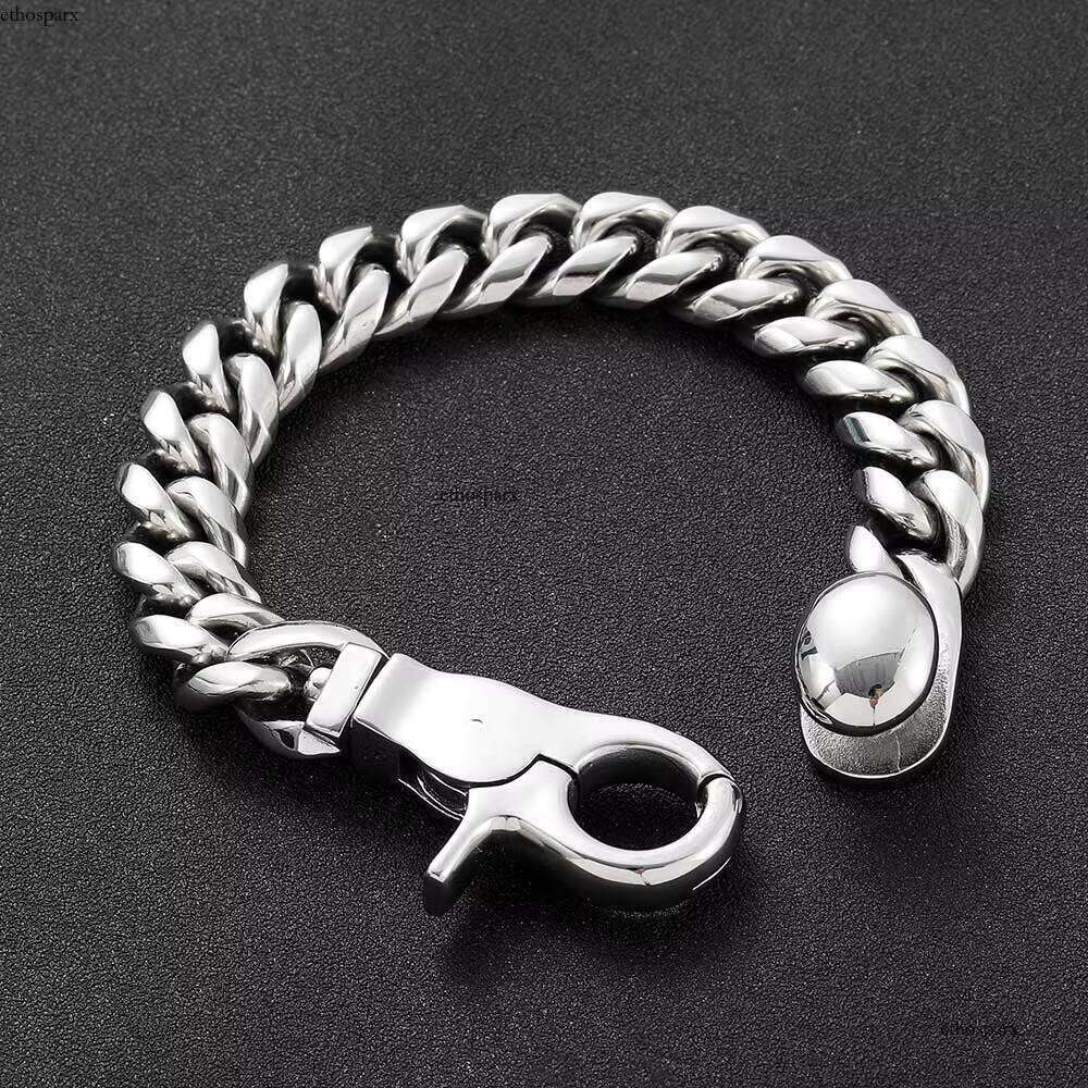 Personalized Men's Hip Hop Fashion Jewelry Stainless Steel with Big Clasp Sier Cuban Link Chain Bracelet for Gift