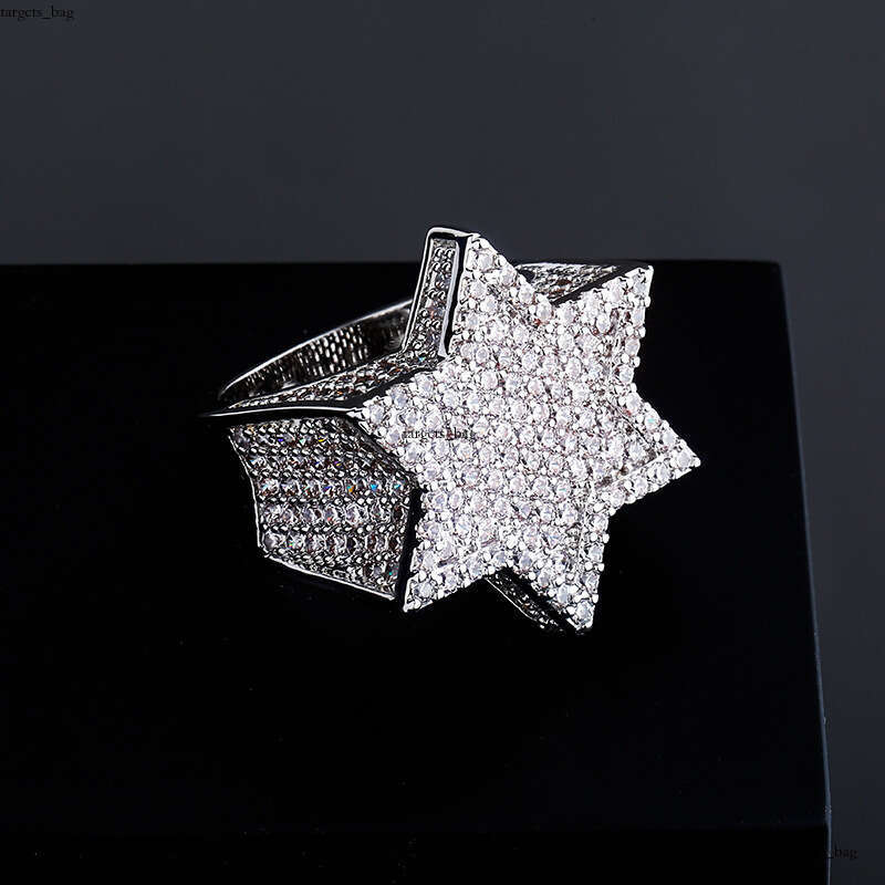 Hip Hop Jewelry Zircon Pentagram Cuban Trendy Fashion Personality Men's Ring