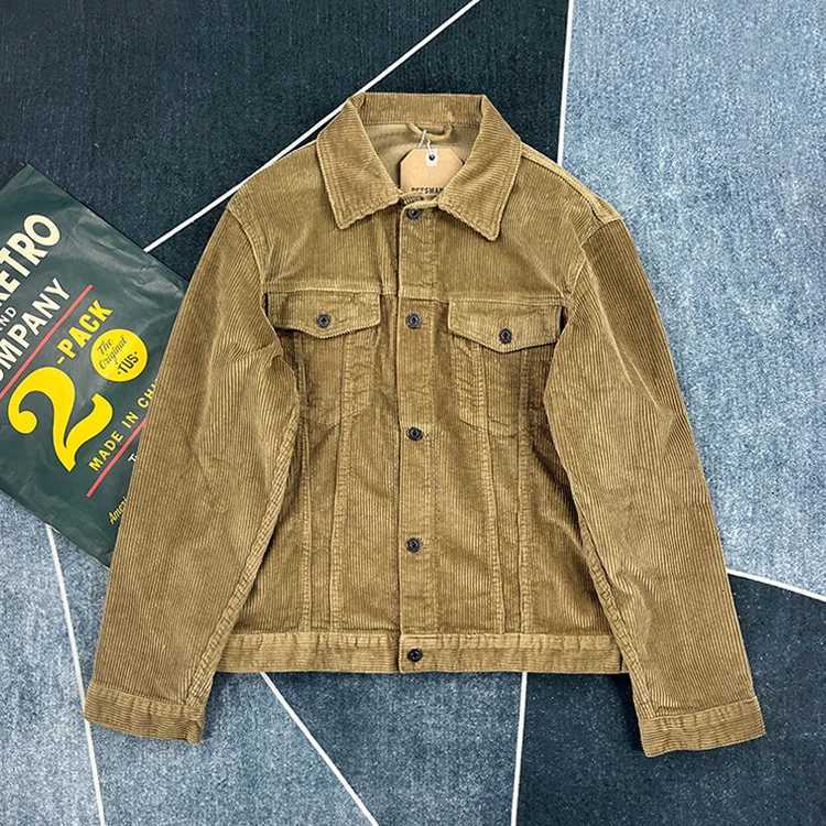 igh Quality Heavyweight 00% Cotton Corduroy Jacket Mens Thick Striped Velvet Lapel Jacket Autumn Japan Retro Short Workwear W250809